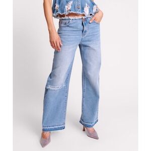 One Teaspoon Festival Low Riders Distressed Modern Grunge Wide Leg Jeans Size 34